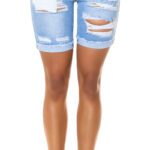 Short en jeans FEMME sexy taille haute effet usé