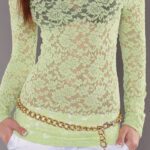 Top en dentelle femme fashion et sexy couleur vert fluo