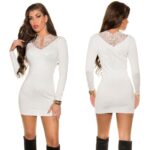 Pull long femme sexy col dentelle CASSANDRA couleur blanc