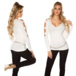 Pull femme fashion avec strass CLARA couleur crème
