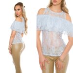 Top tout en dentelle large col sexy MELYSSA couleur blanc