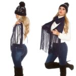 Echarpes femme avec franges XXL JADE couleur marine
