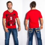 T-shirt Homme col V fashion ELIE couleur rouge