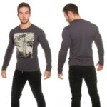 T-shirt Homme manche longue tendance couleur gris foncé
