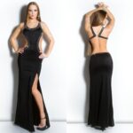 Robe longue sexy dos nu LENA couleur noir