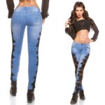 Jeans Skinny femme avec de la dentelle SANDRA couleur bleu