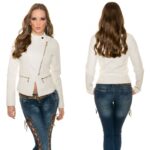 Veste femme simili cuir sexy asymétrique AGATHE couleur blanche