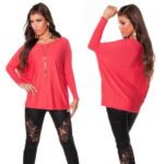 Pull femme fashion avec chaîne amovible SOLINE couleur corail