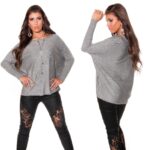 Pull femme fashion avec chaîne amovible SOLINE couleur gris