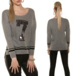 Pull tendance à paillettes CASSIE couleur gris