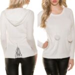Pull à capuche avec pompons LILLY couleur crème