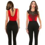 Combinaison femme sexy dentelle dos nu LYA couleur rouge/noir