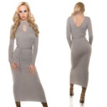 Robe longue maille pull et ceinture MANON couleur gris