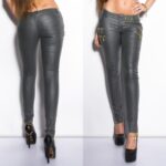 Pantalon enduit fashion avec Zips dorées AMY couleur gris