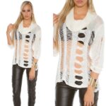 Pull ajourée col roulé sexy et fashion ANGELINA couleur crème