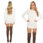 Pull long grosses mailles femme sexy ASTRID couleur crème