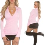 Top femme tendance col chemisier drapé JOY couleur rose
