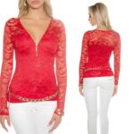 Top en dentelle femme tendance et sexy ZORA couleur rouge