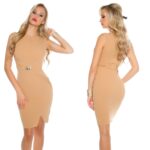 Robe femme tendance drapée et strass LISA couleur beige