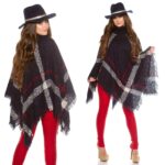 Poncho col roulé femme élégante NORA couleur marine