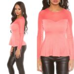 Top femme tendance manches mousseline NINA couleur corail