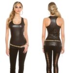 Débardeur femme fashion simili cuir TINA couleur noir