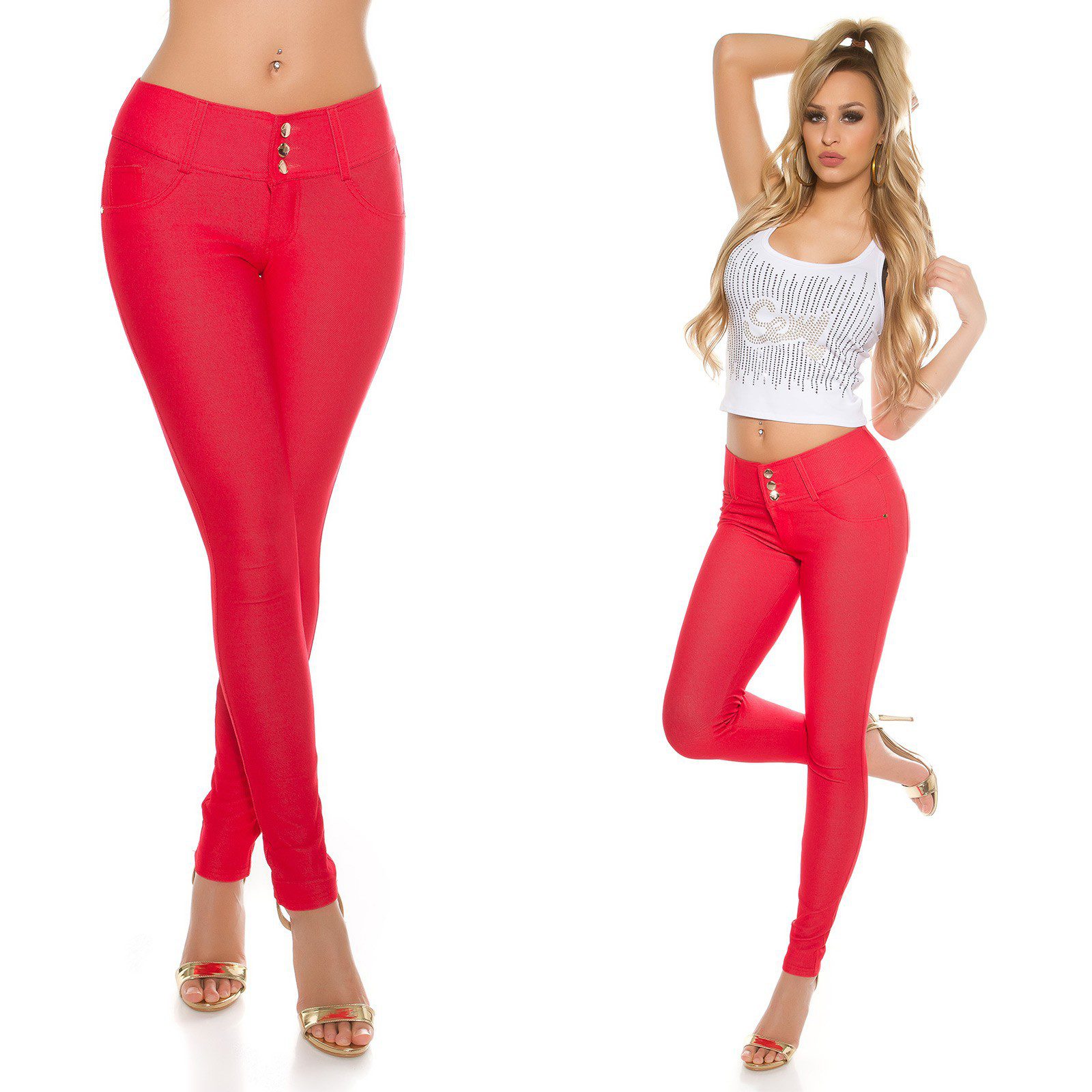 Jegging femme sexy effet jeans ALEXA couleur rouge