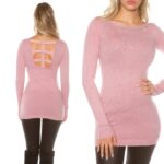 Pull long dos sexy avec strass JULIE couleur rose