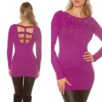 Pull long dos sexy avec strass JULIE couleur violet