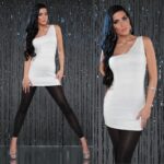 Robe de soiree disco a paillettes couleur blanc