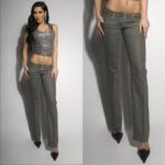 Pantalon femme fashion sexy couleur gris