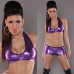 Top femme fashion sexy à lier avec strass - Violet foncé