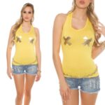 Débardeur sexy et fashion a motif or X de couleur jaune