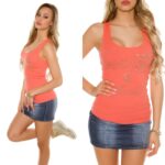Débardeur sexy strass ROCK 'N ROLL couleur corail