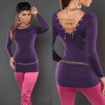 Pull femme fashion long ENZA couleur mauve