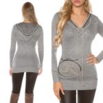 Pull long à capuche femme tendance GABIE couleur gris