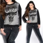Top tendance manches longues imprimé ELYNA couleur noir