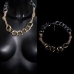 Collier double chaînes et chaînettes nouées EVA couleur bicolor