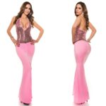 Robe longue sexy avec paillettes LOUCIA couleur rose