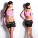 Top fashion manches longues ventre nu LEYA couleur rose