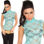 Top sexy transparent manches courtes THEA couleur aqua