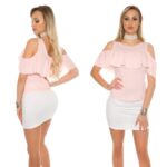 Top femme fashion large col à volant MYA couleur rose