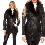 Veste simili longue avec fourrure femme fashion ISA couleur noir