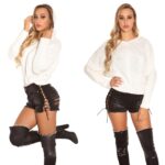 Pull tout doux à capuche femme fashion INES couleur blanc