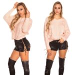Pull tout doux à capuche femme fashion INES couleur rose