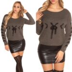 Pull femme fashion col rond large IRINA couleur kaki