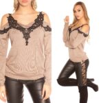 Pull dentelle femme sexy LIZIE couleur cappuccino