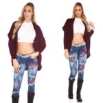Cardigan boléro femme tendance avec col XL CLARA couleur bordeaux