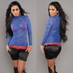 Top en dentelle femme sexy col roulé TINA couleur bleu