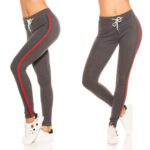 Jogging femme fashion SOPHIE couleur gris bandes rouges et vertes